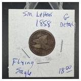 1858 Small Letters Flying Eagle Cent