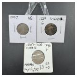 (3) Liberty V Nickels  1887, 1889 & 1890