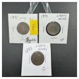 (3) Liberty V Nickels  1891, 1892 & 1893