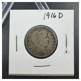 1916-D Barber Silver Quarter