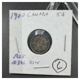 1900 Canadian Silver 5 Cent Coin