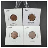 Four Canadian Small Cents  1999, 2000, 2002 & 200