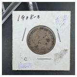 1908-O Barber Silver Quarter