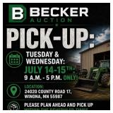 Pick-up: Tuesday & Wednesday: July 14-15th: 9 A.m.