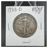 1938-d Walking Liberty Silver Half Dollar