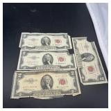Five $2 Red Seal Notes