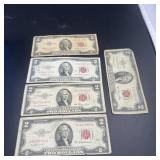 Five 1953 $2 United States Notes ï¿½ Red Seal