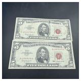 Two 1963 $5 United States Notes ï¿½ Red Seal