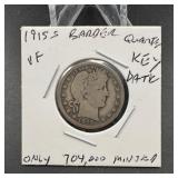 1915s Barber Quarter  Key Date Only 704,000 Minted