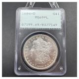 1884-o Morgan Silver Dollar Anacs Ms65 Pl