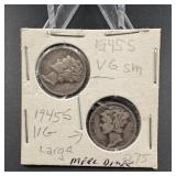 1945s Mercury Dime 2 Coin Set Sm & Lg S