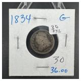1834 Capped Bust Silver Dime