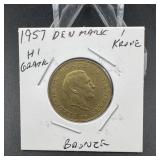 1957 Denmark 1 Krone Bronze Hi Grade