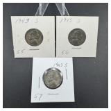 Three Silver War Nickels