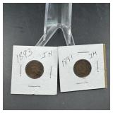 1893 & 1891 Indian Head Cents