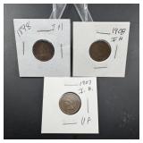 1898, 1907 & 1908 Indian Head Cents