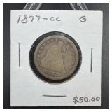 1877-cc Seated Liberty Quarter