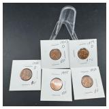 Five Various Wheat Cents
