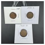 Three Wheat Cents From 1920
