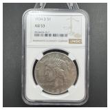 1934-d Peace Silver Dollar Ngc Au53