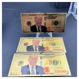Three $100 Gold-Plated Trump Notes