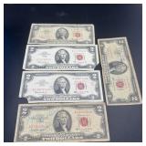 Five 1963 $2 United States Notes ï¿½ Red Seal