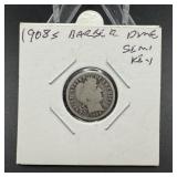 1908s Barber Dime  Semi Key