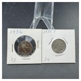 1935-S & 1936 Buffalo Nickels