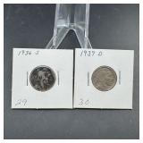 1937-D & 1936-S Buffalo Nickels