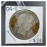 1904-s Barber Silver Half Dollar