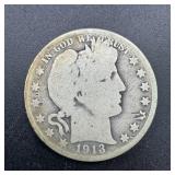 1913-d Barber Silver Half Dollar