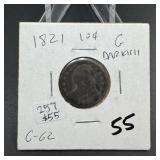 1821 Capped Bust Silver Dime