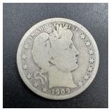 1909-d Barber Silver Quarter