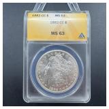 1882-cc Morgan Silver Dollar Graded Ms63