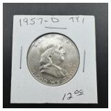 1957-D Franklin silver half dollar.