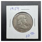 1959 Franklin silver half dollar.