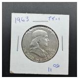 1963 Franklin silver half dollar.