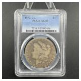 1892-CC Morgan silver dollar, graded AG-3.