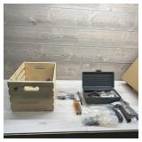 Wooden crate containing miscellaneous gun parts an