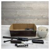 Box Of Miscellaneous Gun Parts, Vises, And Clamps.