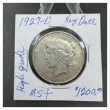 1927-D Peace Silver Dollar