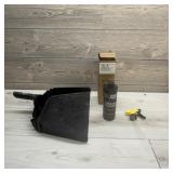 Dust pan and spray bottle.