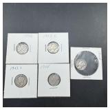 5 Silver Mercury Dimes