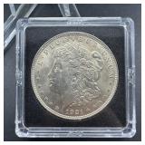 1921 Morgan silver dollar.
