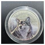 One-ounce Timber Wolf .999 fine silver round