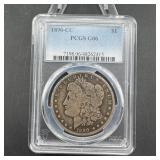 1890-CC Morgan silver dollar, graded G-6.