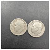 Two 1948 Roosevelt Silver Dimes