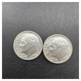 Two 1963-d Roosevelt Silver Dimes