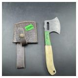 10-inch Damascus Hatchet With Leather Sheath.