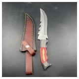 14-inch Bowie Hunting Knife With Leather Sheath.